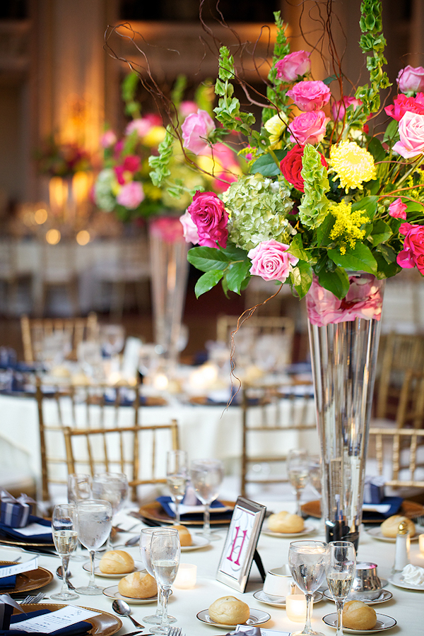 pink, yellow and green centerpiece - wedding photo by top Philadelphia based wedding photographers Langdon Photography